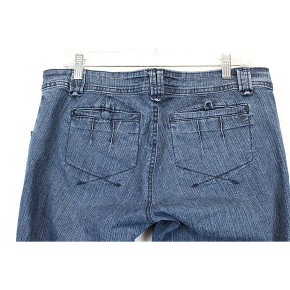 Rewind Capri Button Hem Jeans Women 9 Mid Rise Flat Front Stretch Blue Pants - Picture 4 of 13